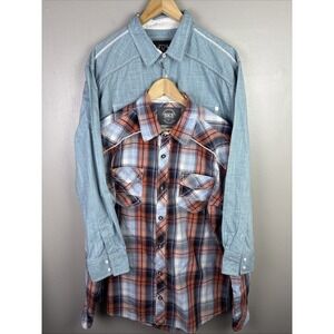 BKE Western Cowboy Button Up Shirt Size XL Lot Of 2 Plaid Athletic Fit